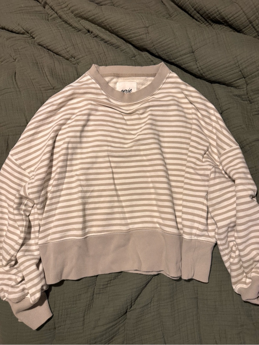 aerie Striped Crop Sweatshirt - Taupe & White